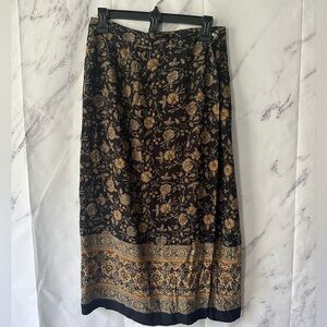 Black and Gold Floral Midi Skirt